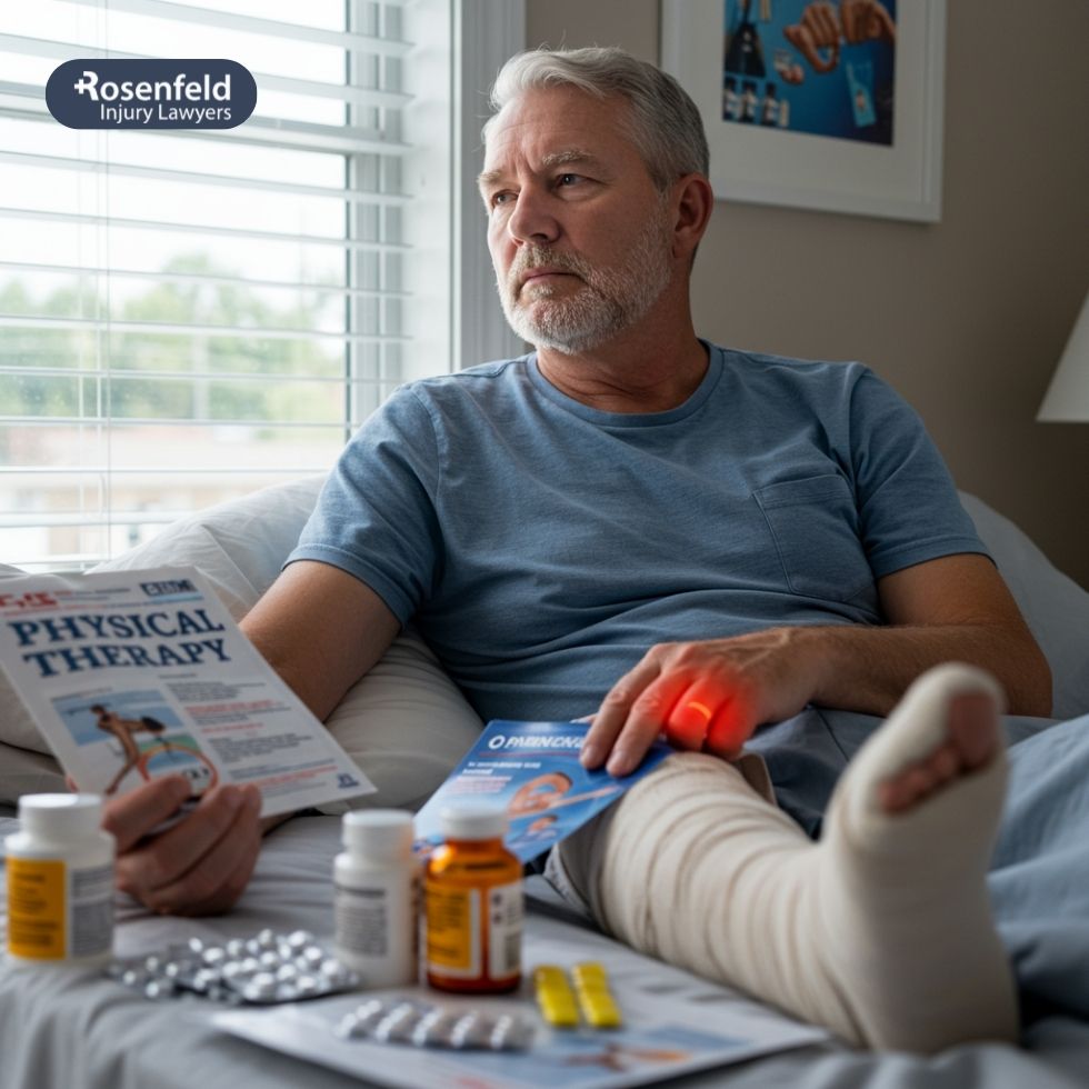 Chicago slip and fall victim experiencing physical pain from injuries.