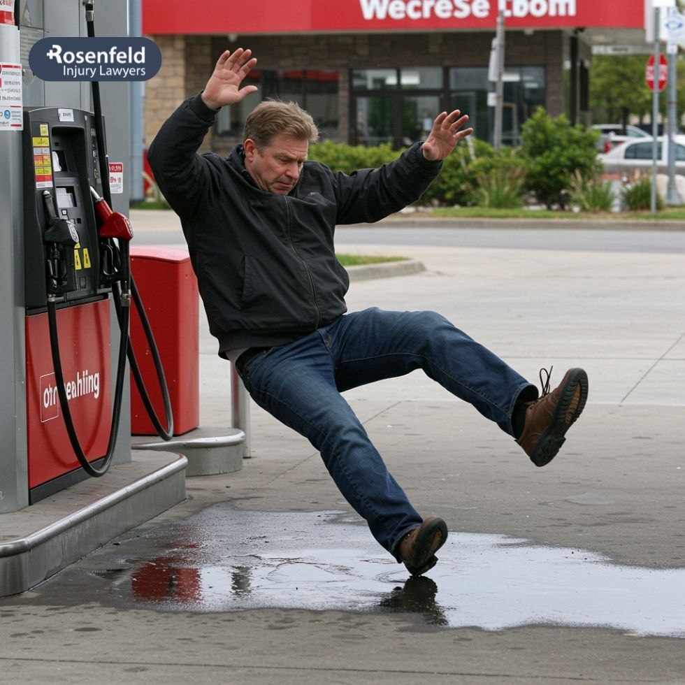 Fall settlement reached after a slip and fall accident at a gas station.
