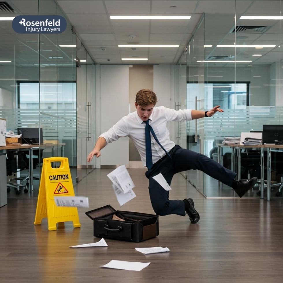 Joliet slip & fall attorney meeting with injured client at local law office