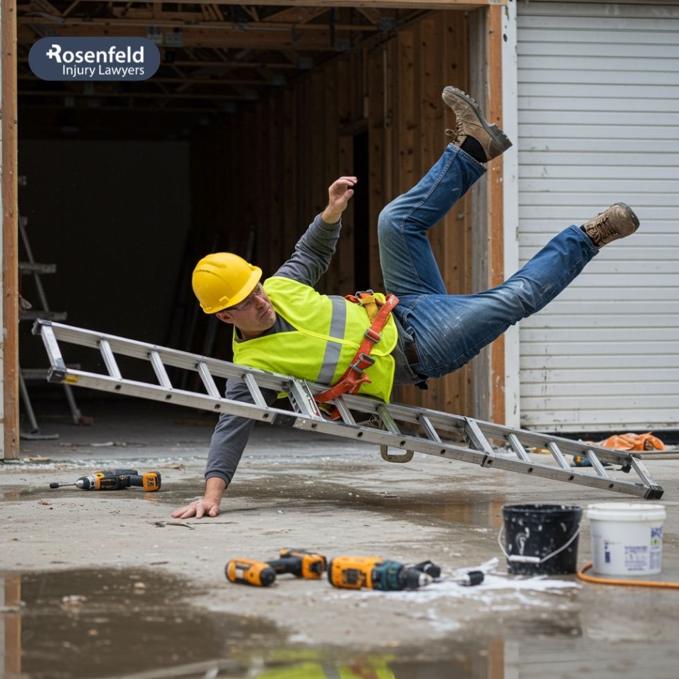 Ladder fall injury attorney reviewing a workplace accident case.