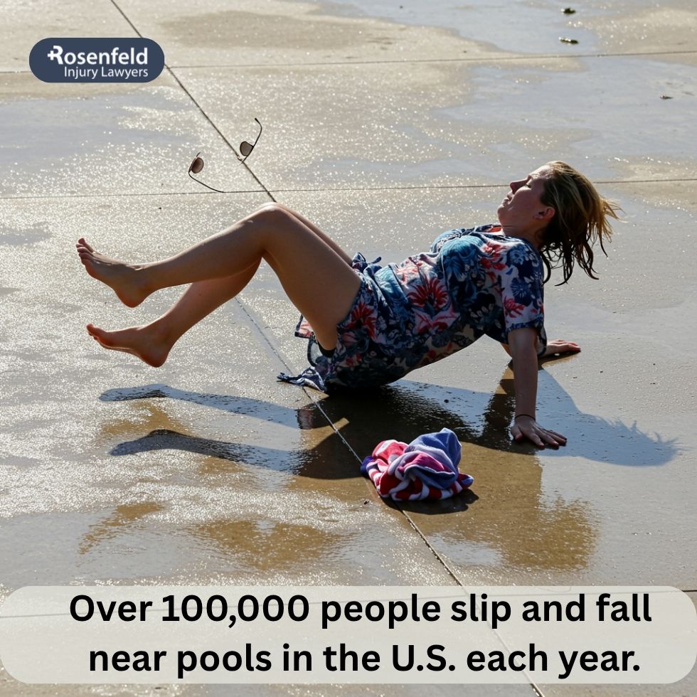 Safety rules displayed to prevent falls at a pool.