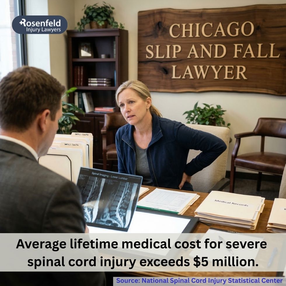 Lawyer assessing a spinal joint injury as part of a common slip and fall case.