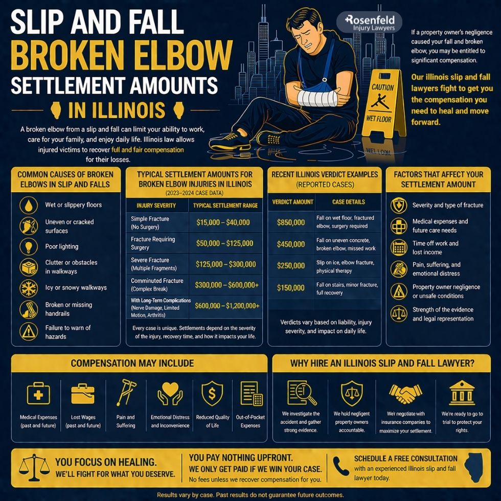 Chicago lawyer reviewing evidence for a broken elbow slip and fall settlement