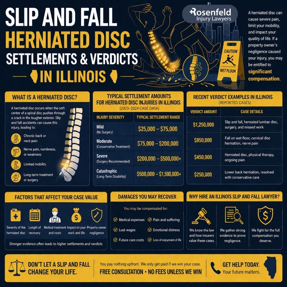 Severe injuries due to disc herniation sustained in a Chicago slip and fall accident