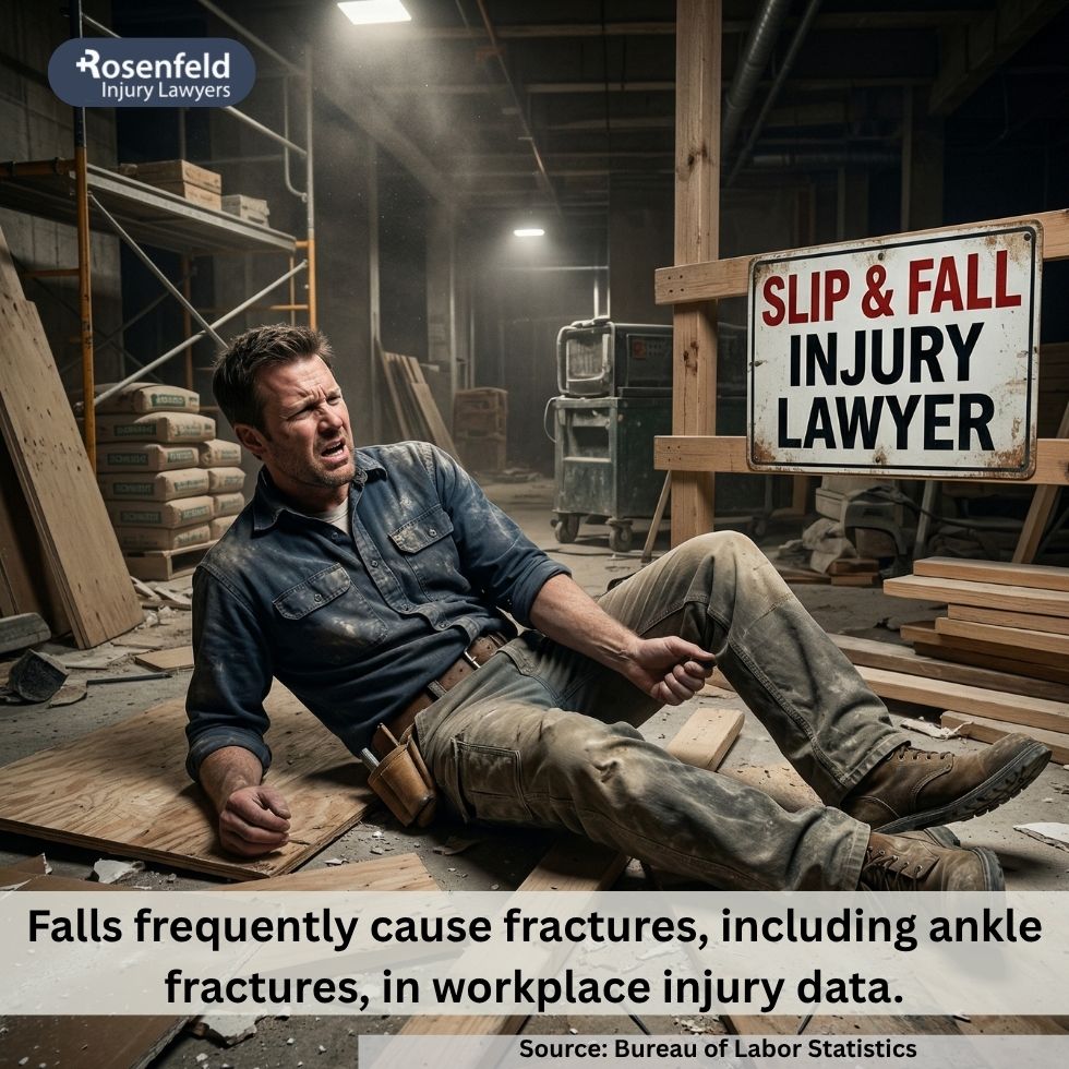 Chicago slip and fall victim with a fractured ankle, medical bills, and ongoing treatment after a fall accident