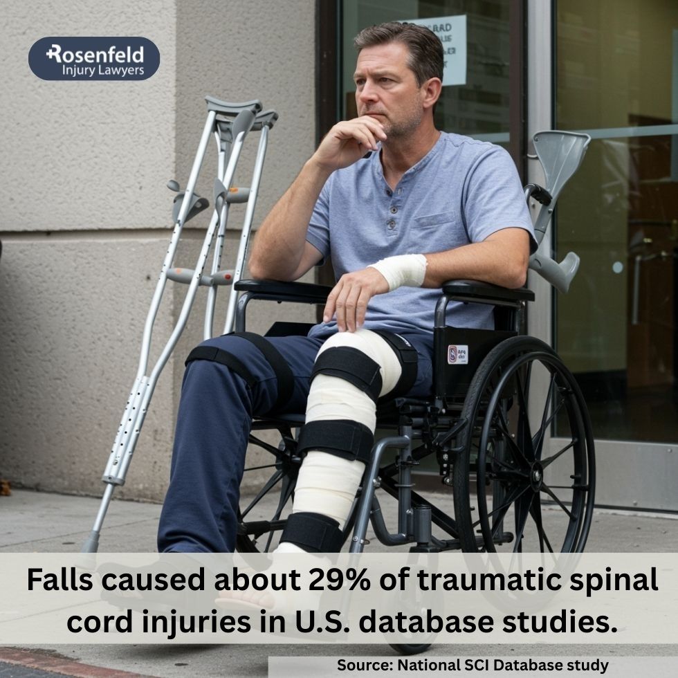 Fall injuries resulting in long-term disability after a slip and fall accident.