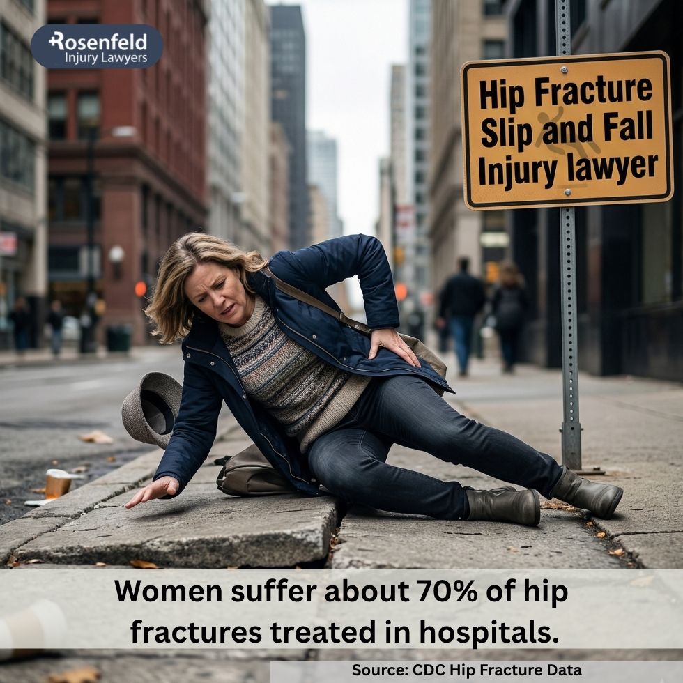 Hip fractures caused by a fall requiring urgent medical attention.