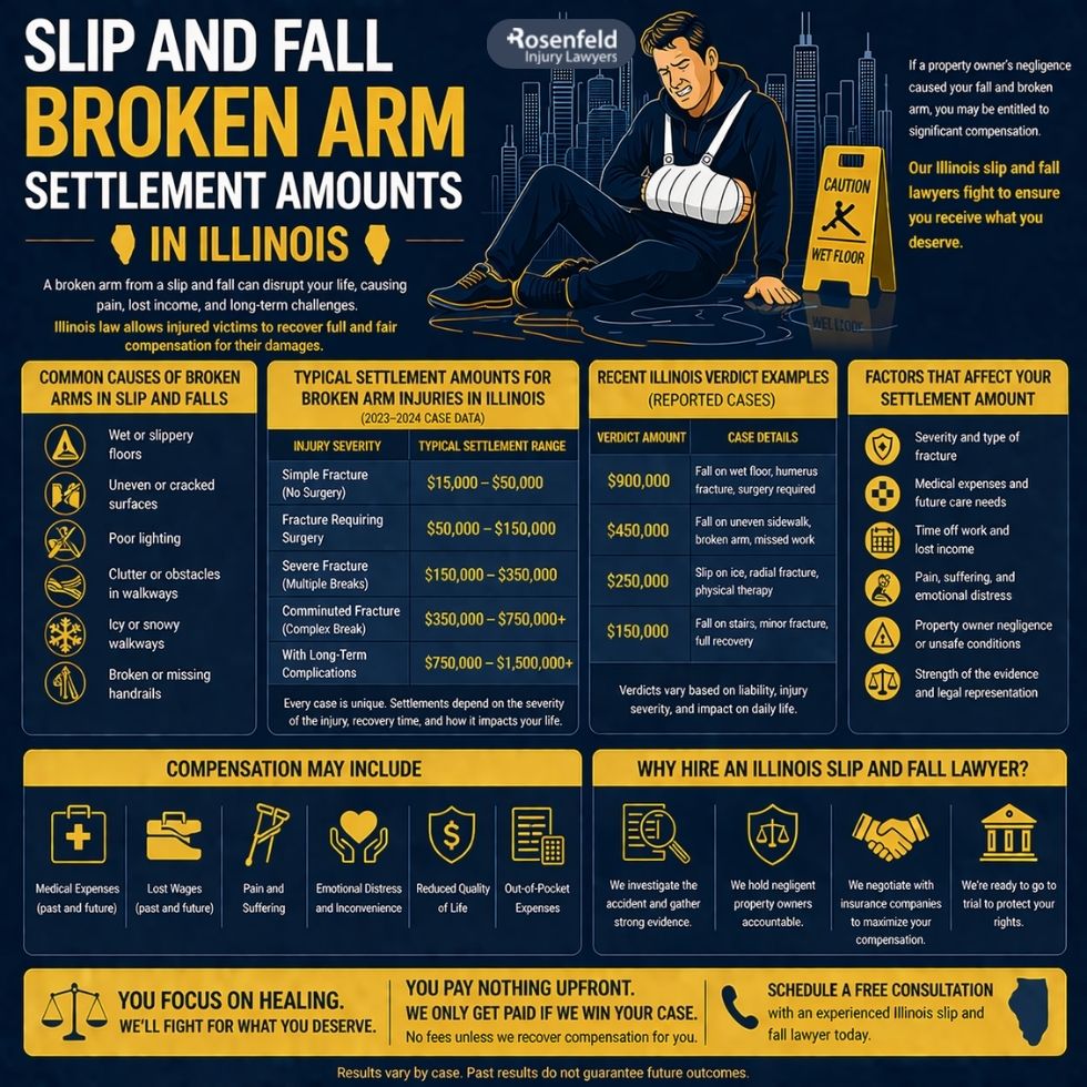 Lawyer determining the negligence involved in Illinois broken arm personal injury settlement