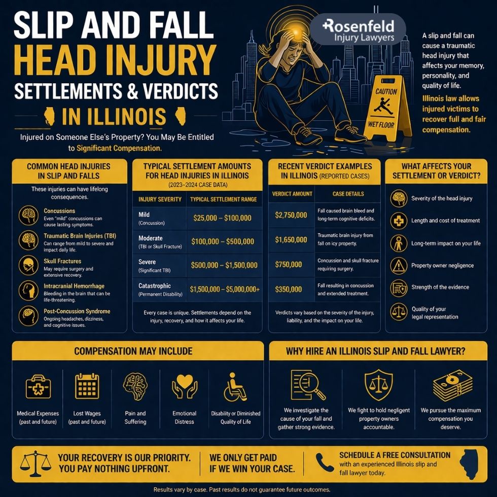 Illinois head injury fall settlement amounts shaped by average settlement trends, medical expenses, and lost wages