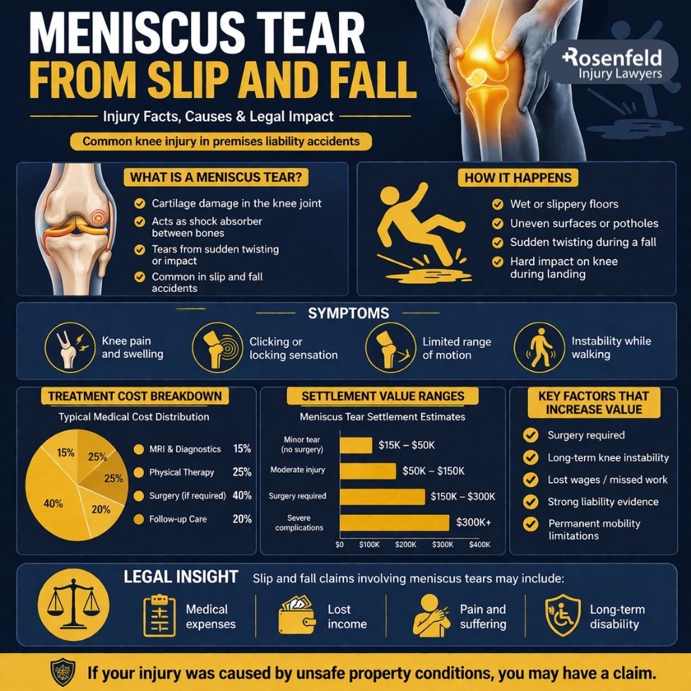 Illinois meniscus tear settlement involving medical expenses, imaging, and treatment after a slip and fall accident