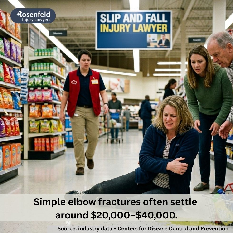 Illinois slip and fall broken elbow claim involving medical bills, lost wages, and recovery after a serious injury