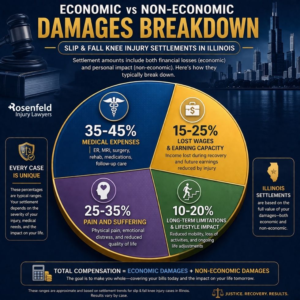 Chicago knee joint fracture after a slip and fall with settlement amount influenced by surgery, recovery time, and medical costs