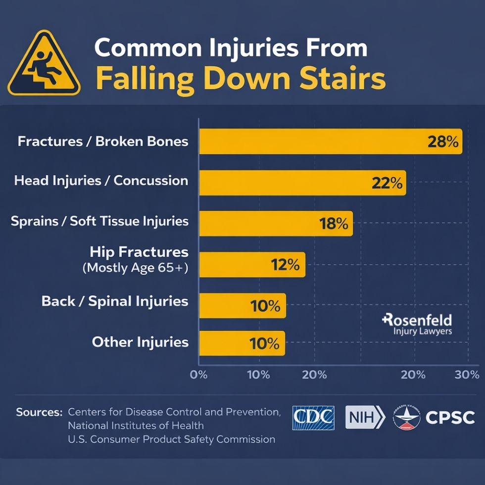 Construction companies' stair negligence leading to injuries.