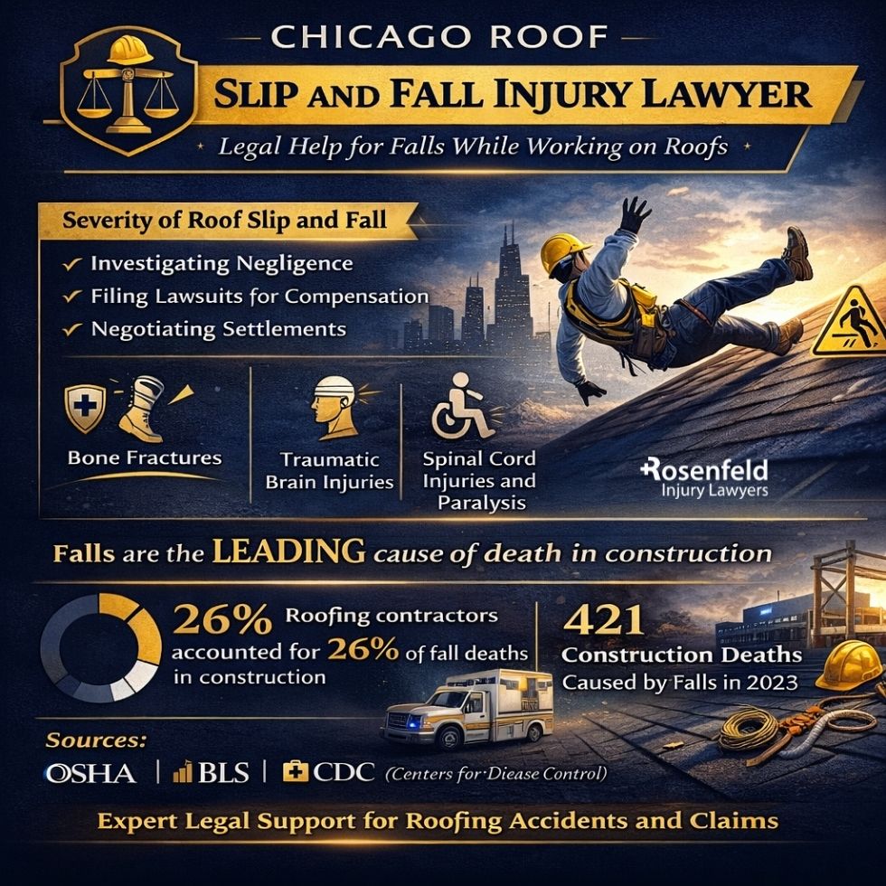 Hazards on rooftops that can cause slip and fall injuries.