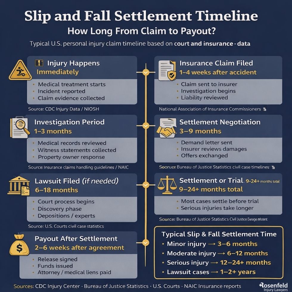 Slip and fall accident case timeline from injury to resolution.