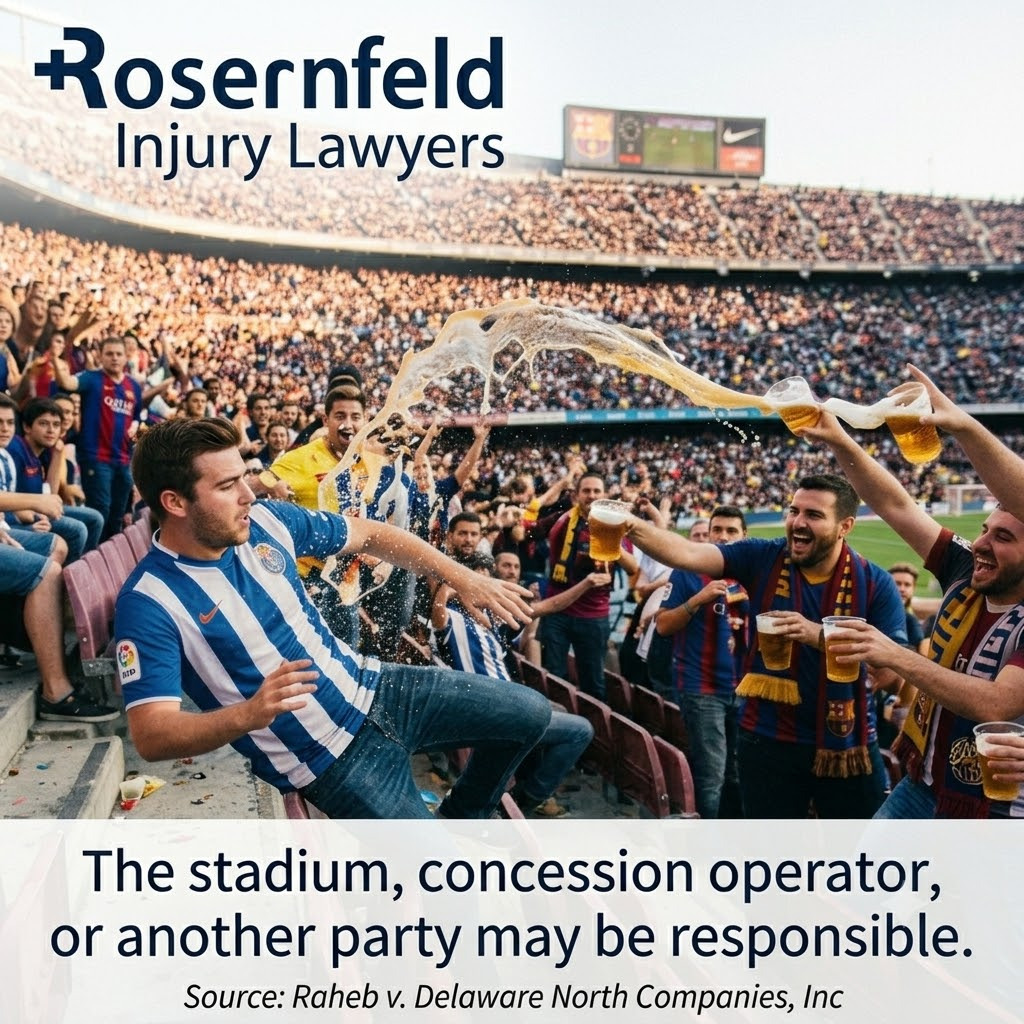 who’s liable for a beer-spill fall on a stadium concourse?