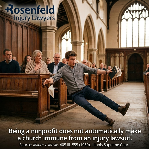 Man falling from church pew during service, nonprofit church injury lawsuit