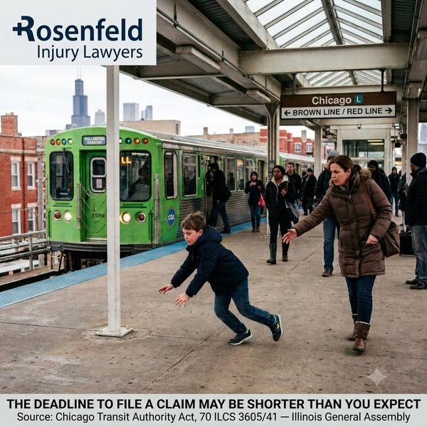 Mother and child on Chicago CTA train platform, transit injury claim notice deadline