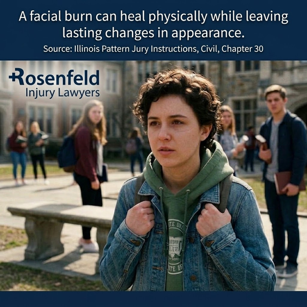 Young woman with facial scarring after burn injury, Illinois disfigurement injury claim