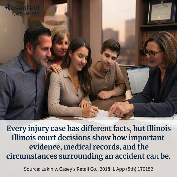 Chicago personal injury attorney reviewing settlement documents with client's family